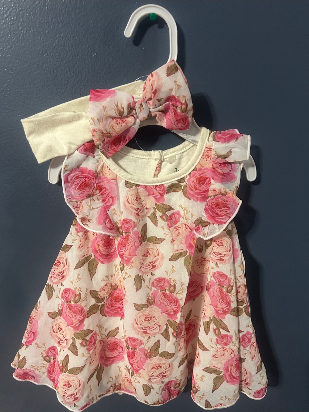 Baby Starters Pink Floral Dress with Matching Bow Headband
